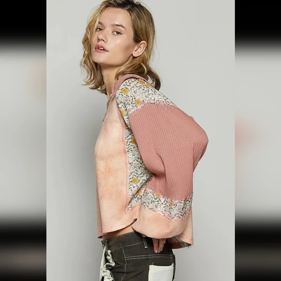 POL Women's Floral Patchwork Blouse - Pink and Cream NWOT - Picture 3 of 7